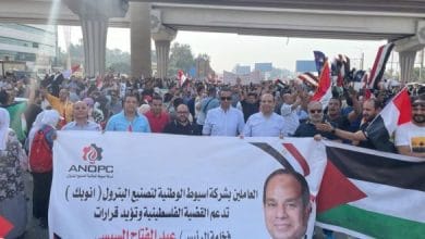 "أنوبك" تشارك فى المسيرة التضامنية مع الشعب الفلسطيني..وتعلن تأييد قرارات الرئيس السيسى
